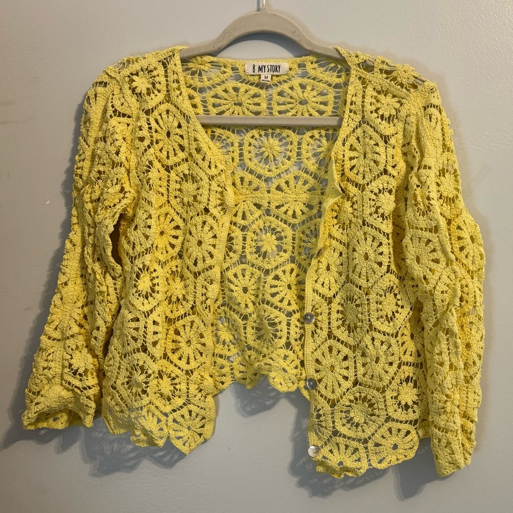 Yellow Crochet Lace Cardigan